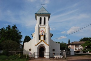 The main facade of Church of Sacred Heart in Vientiane