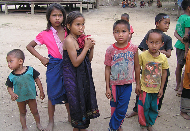 Children in Khamu village Laos ethnic group