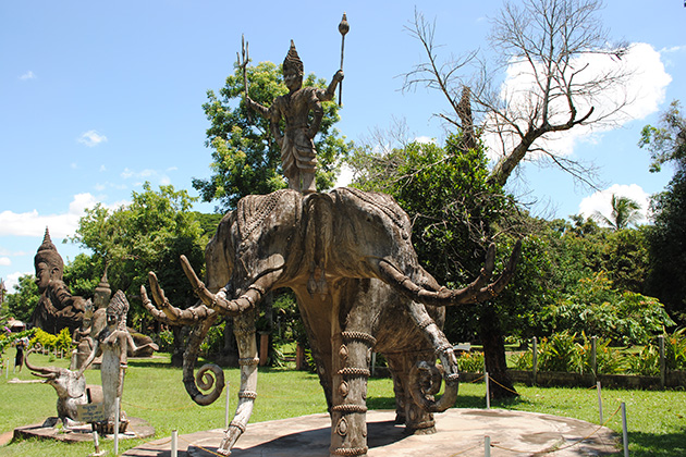 Three Headed Elephant Statue in Buddha park