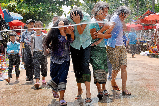 water splash during Laos New Year Pi Mai